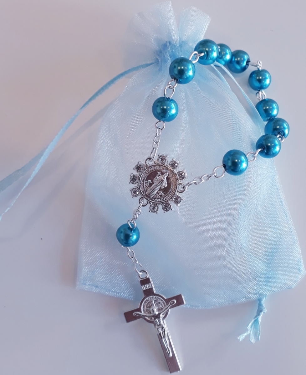 Blaue Perlen/Hellblaues Säckchen