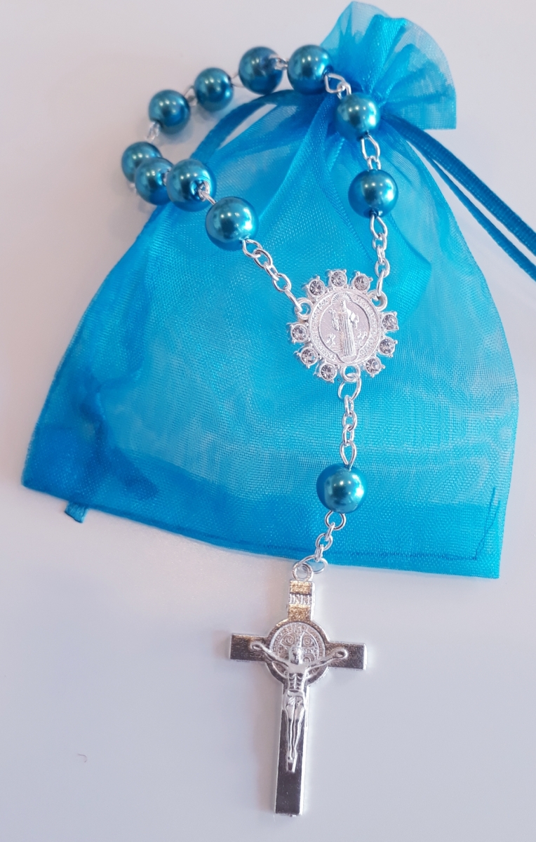 Blaue Perlen/Türkises Säckchen