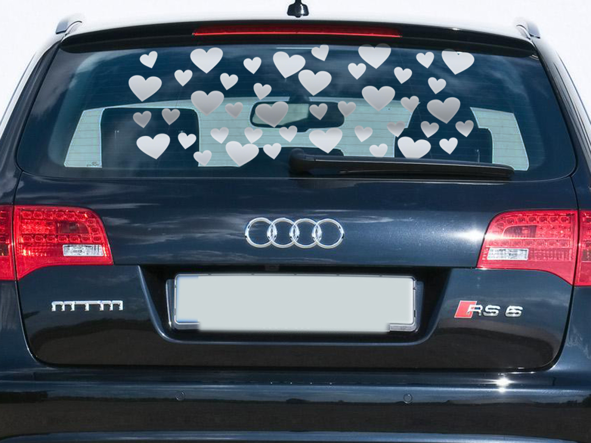 Autoaufkleber Herzen Silber groß