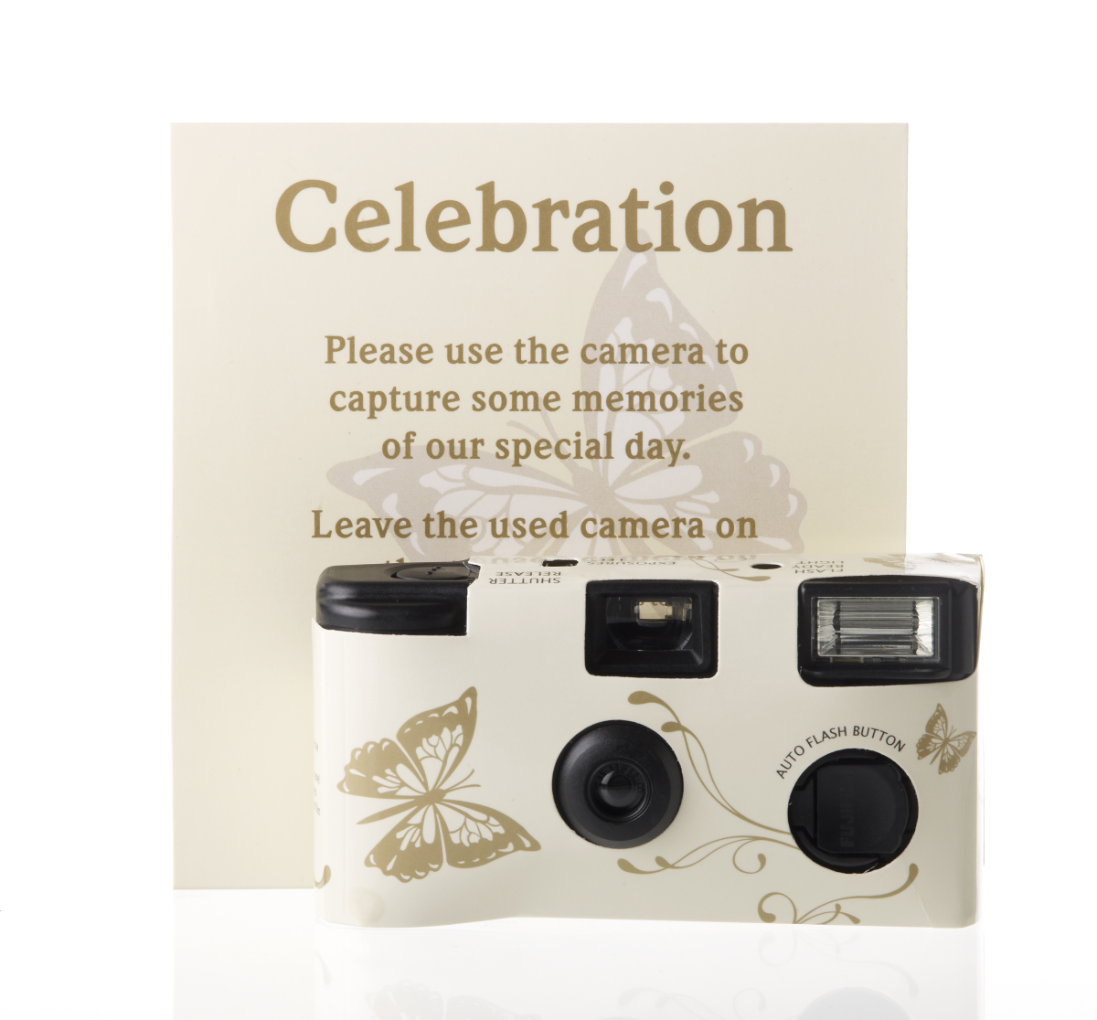 Hochzeitskamera Schmetterling Gold