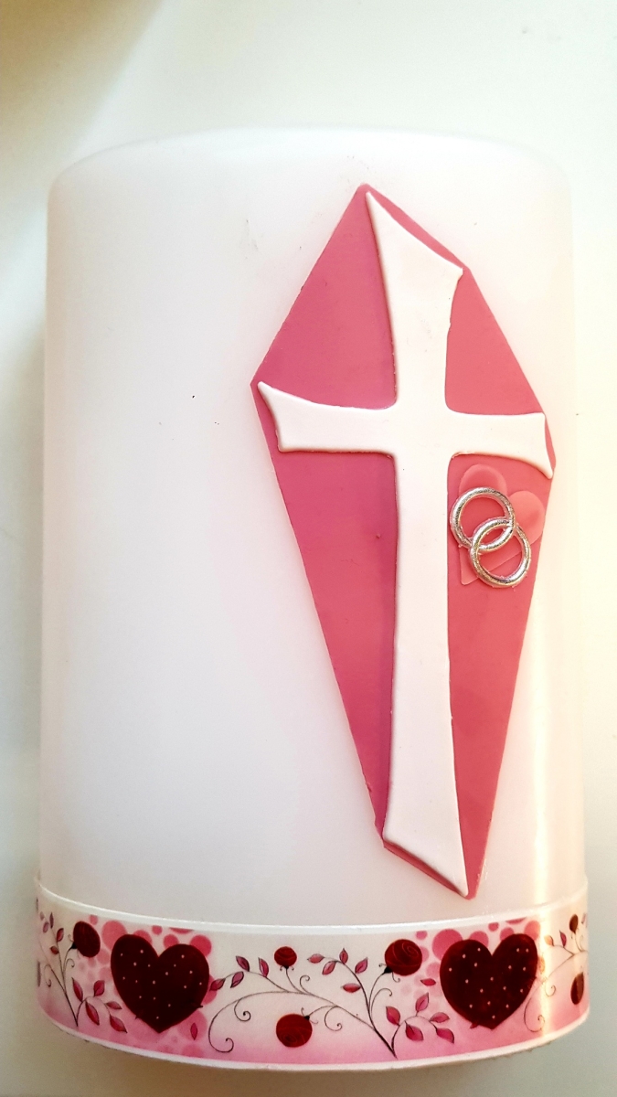 Hochzeitskerze Kreuz Rosa
