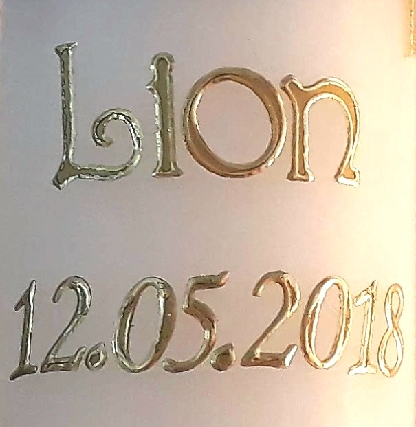 Taufkerzenpersonalisierung Gold 1 Vorname plus Datum